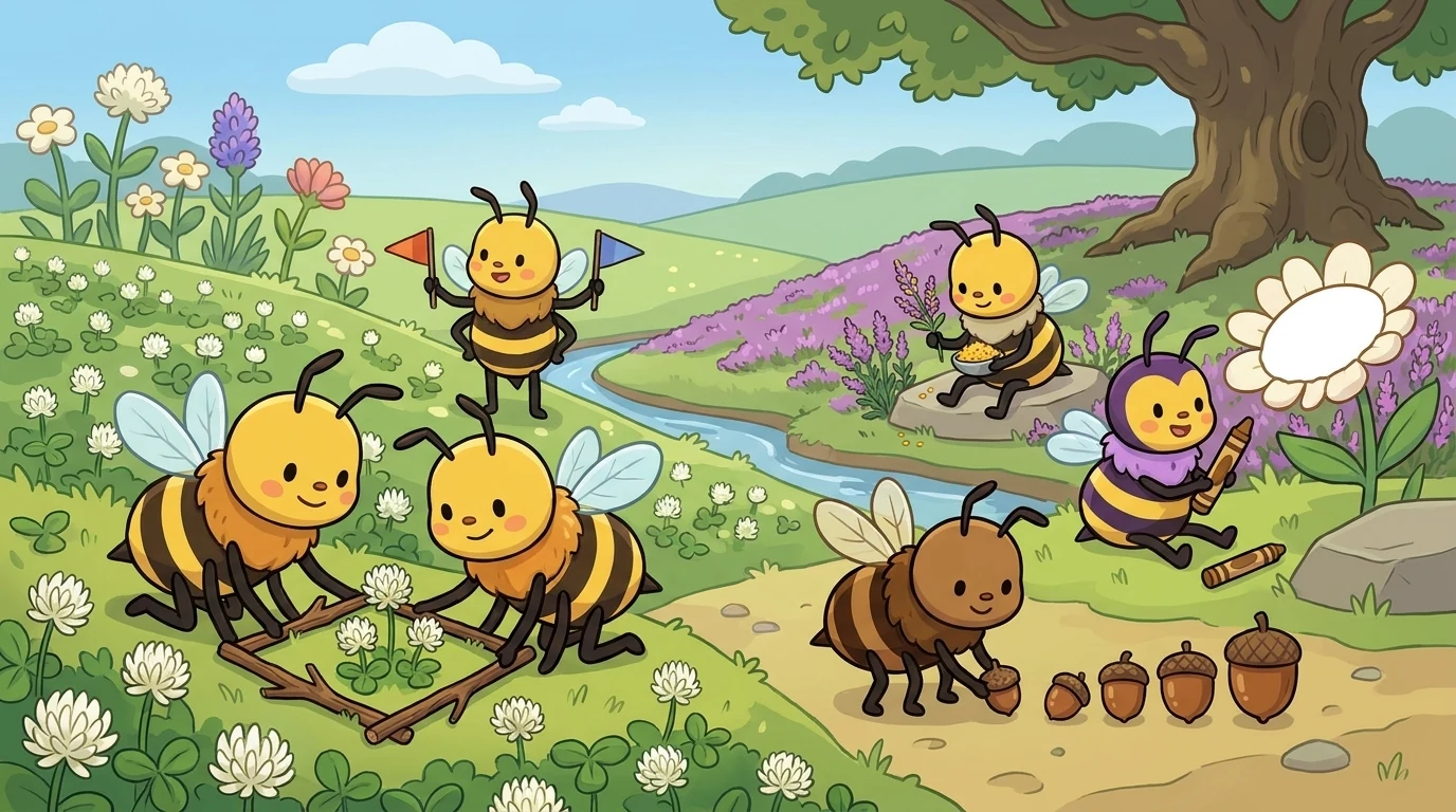 Midge, Pebbleton, Bracket, Lonehum, and Middling chapter opener illustration